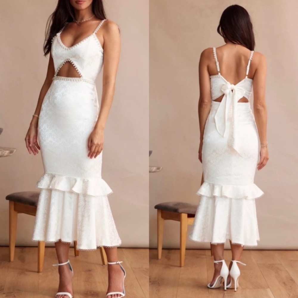 V. Chapman White Cut-Out Midi Dress